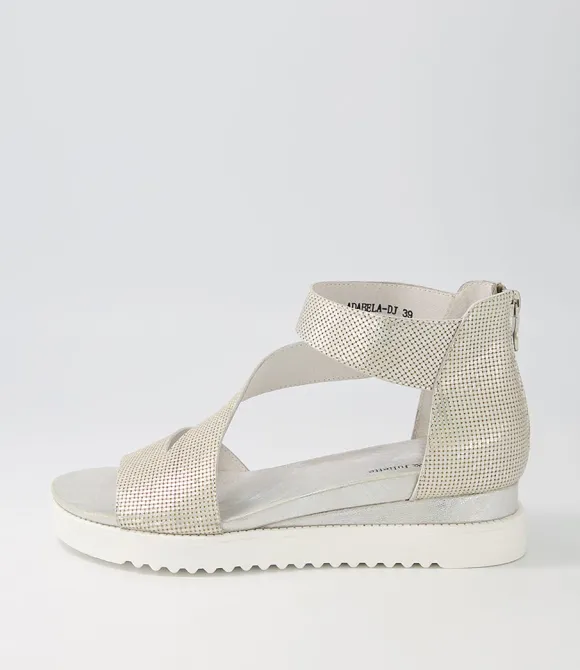 Women DJANGO & JULIETTE Wedges | Adabela Silver White Cut Leather Sandals