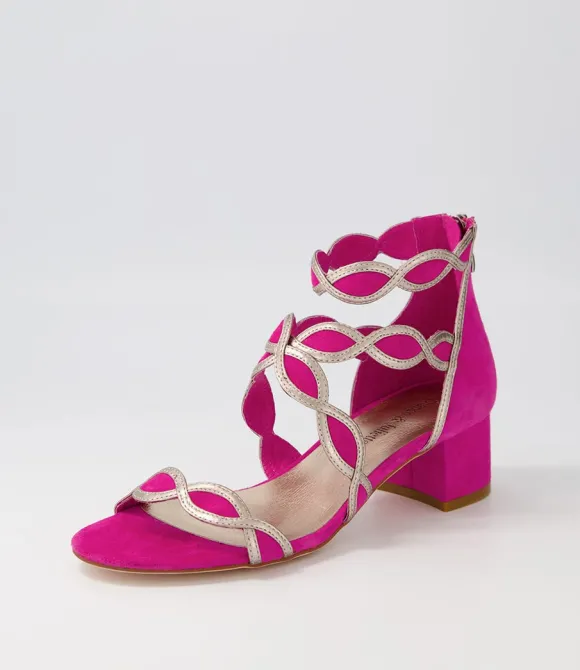 Women DJANGO & JULIETTE Heels | Ailani Fuchsia Platino Suede Leather Sandals