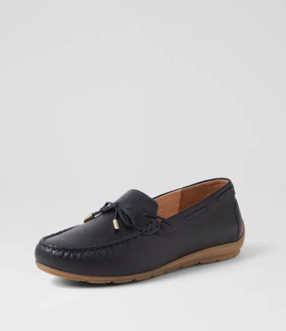 Women ARA Comfort | Alabama Sport 12 Navy Leather Flat Shoes