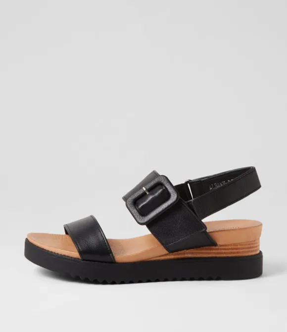 Women DJANGO & JULIETTE Wedges | Albany Black Leather Sandals