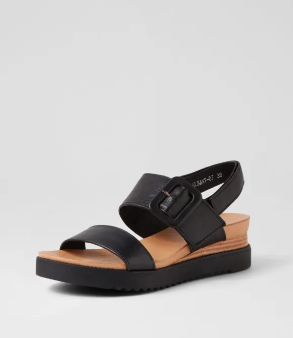 Women DJANGO & JULIETTE Wedges | Albany Black Leather Sandals