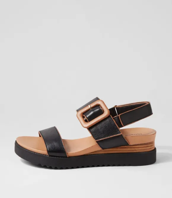 Women DJANGO & JULIETTE Wedges | Albany Black Tan Leather Sandals