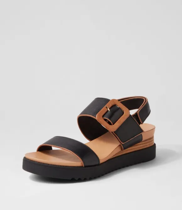 Women DJANGO & JULIETTE Wedges | Albany Black Tan Leather Sandals