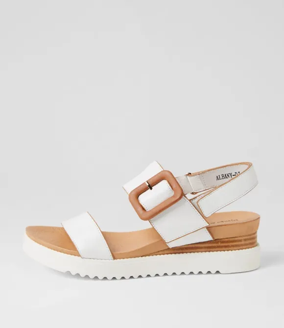 Women DJANGO & JULIETTE Wedges | Albany White Tan Leather Sandals