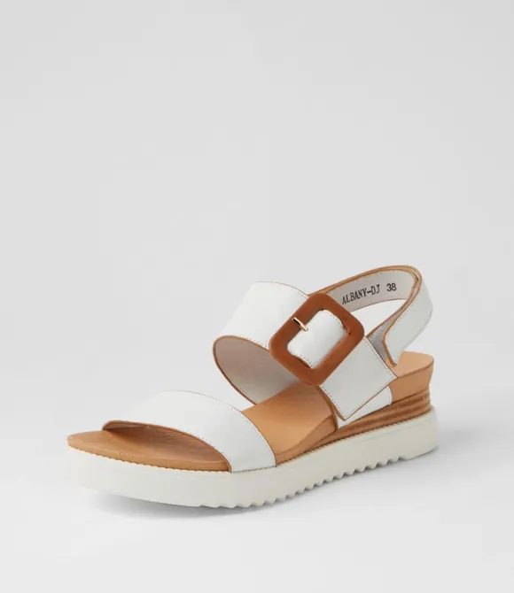 Women DJANGO & JULIETTE Wedges | Albany White Tan Leather Sandals