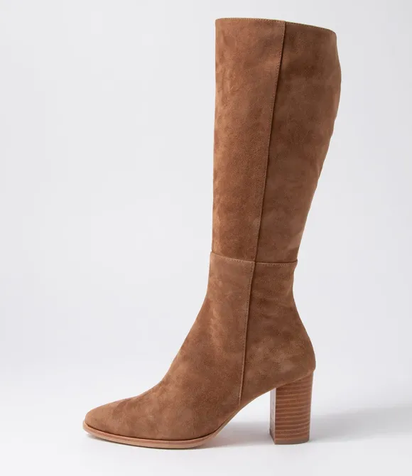 Women DJANGO & JULIETTE Boots | Allouta Light Choc Suede Knee High Boots