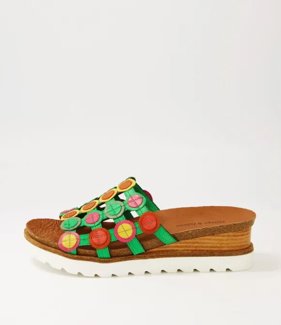 Women DJANGO & JULIETTE Wedges | Badabing Spearmint Bright Multi Leather Mukes