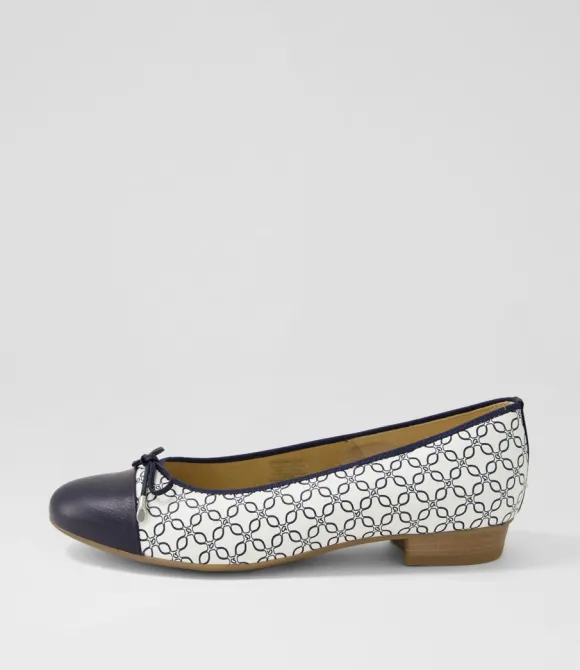 Women ARA Comfort | Bari 21 Navy White Leather Ballet Flats