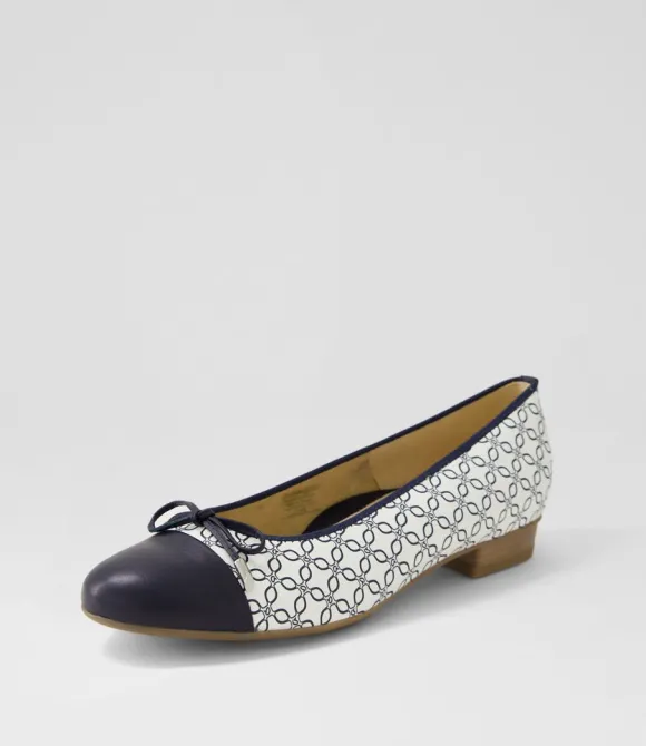 Women ARA Comfort | Bari 21 Navy White Leather Ballet Flats