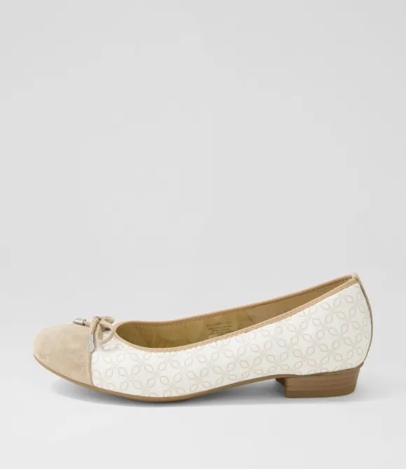 Women ARA Comfort | Bari 21 Sand Print Leather Ballet Flats