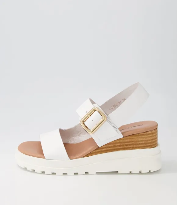 Women DJANGO & JULIETTE Wedges | Barmer White Leather Sandals