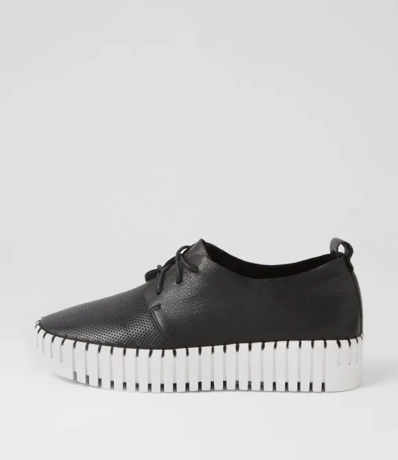 Women DJANGO & JULIETTE Wedges | Batu Black White Leather Sneakers