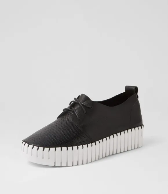 Women DJANGO & JULIETTE Wedges | Batu Black White Leather Sneakers