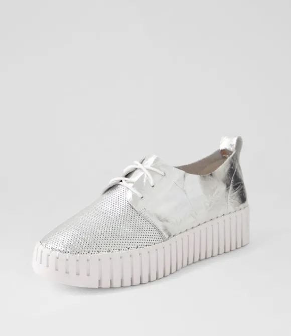 Women DJANGO & JULIETTE Wedges | Batu Silver Shine Leather Sneakers