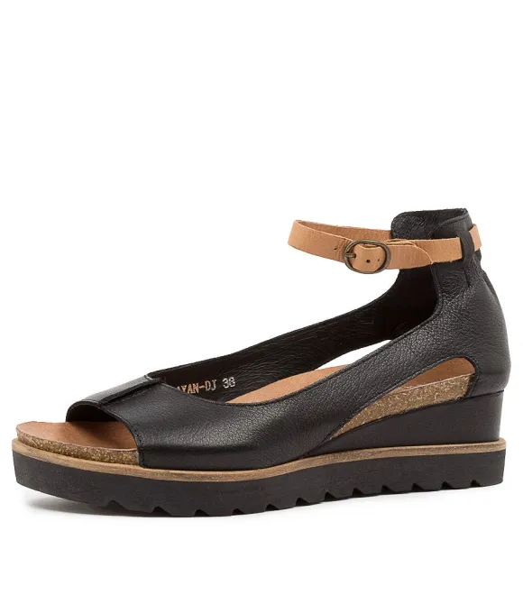 Women DJANGO & JULIETTE Wedges | Brayan Black-Dk Tan Lea