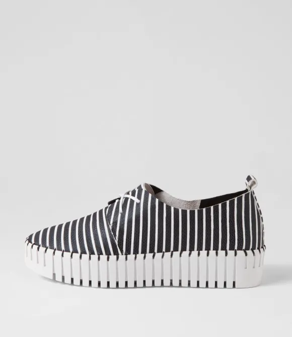 Women DJANGO & JULIETTE Wedges | Brenda Black White Stripe Leather Sneakers