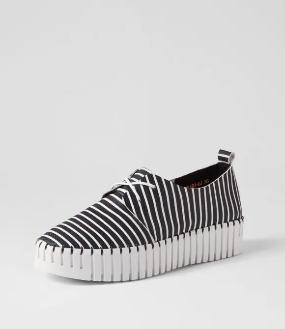 Women DJANGO & JULIETTE Wedges | Brenda Black White Stripe Leather Sneakers