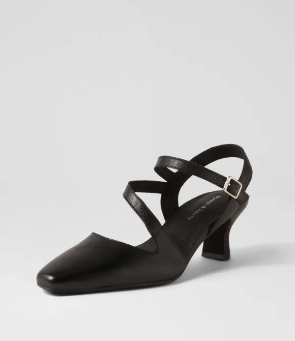 Women DJANGO & JULIETTE Heels | Charissa Black Leather Heels