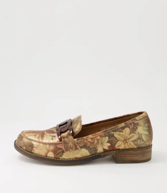 Women DJANGO & JULIETTE Loafers | Corina Vintage Metal Floral Leather Loafers