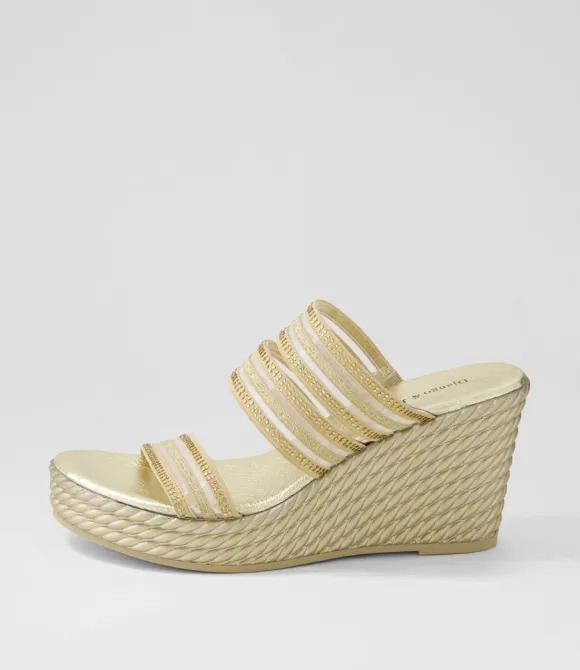 Women DJANGO & JULIETTE Wedges | Enrica Gold Vinylite Sandals