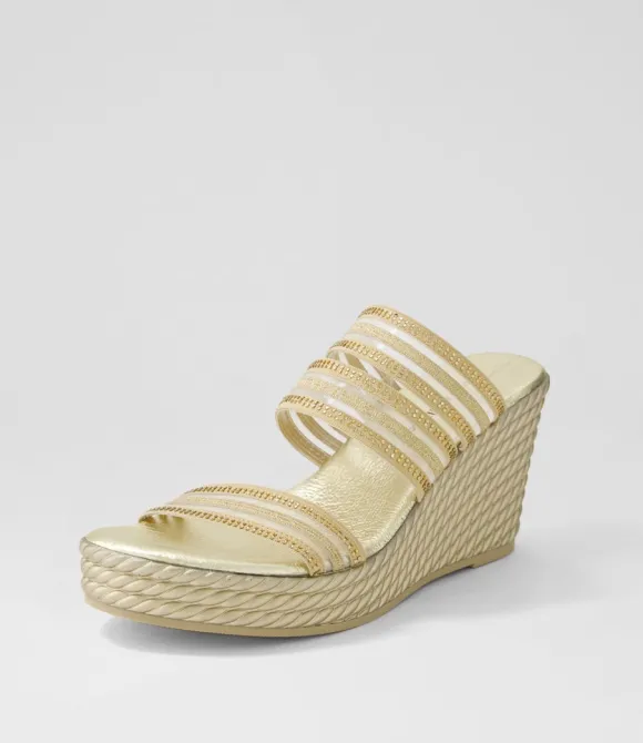 Women DJANGO & JULIETTE Wedges | Enrica Gold Vinylite Sandals