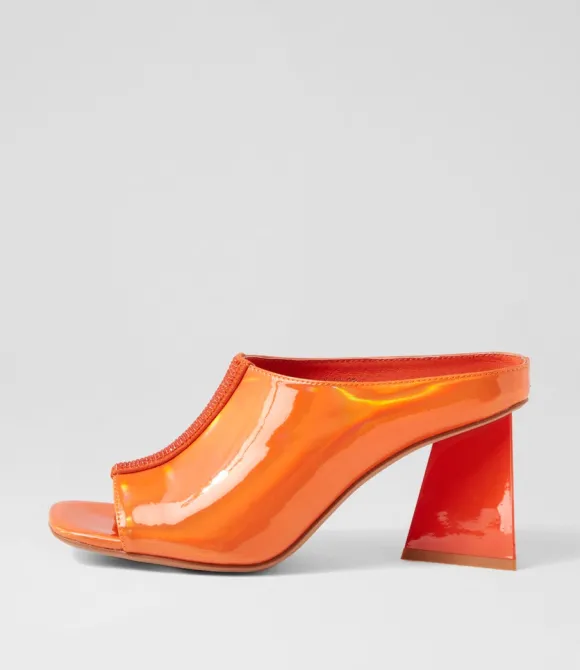 Women DJANGO & JULIETTE Heels | Halley Orange Mirror Patent Mules