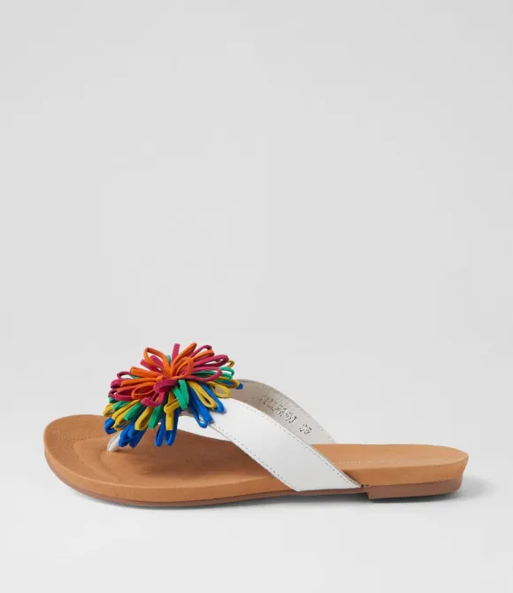 Women DJANGO & JULIETTE Flats | Jillee White Bright Leather Thongs
