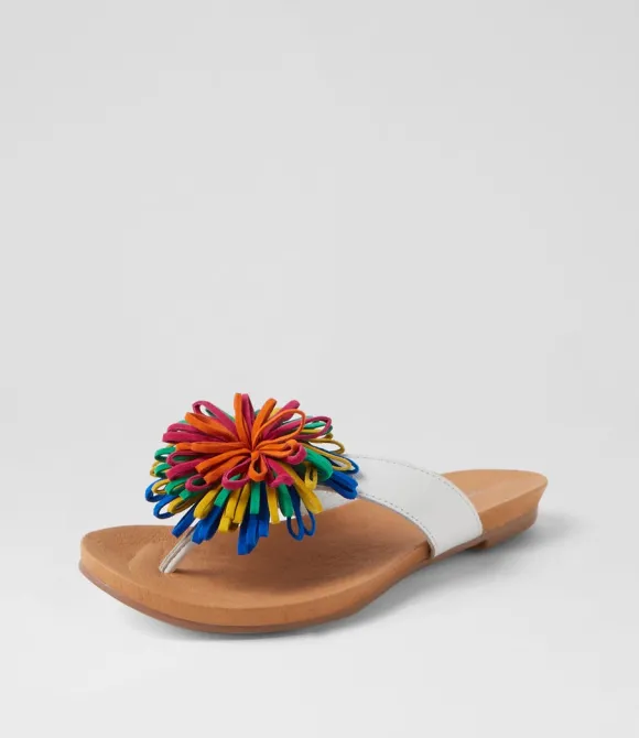 Women DJANGO & JULIETTE Flats | Jillee White Bright Leather Thongs