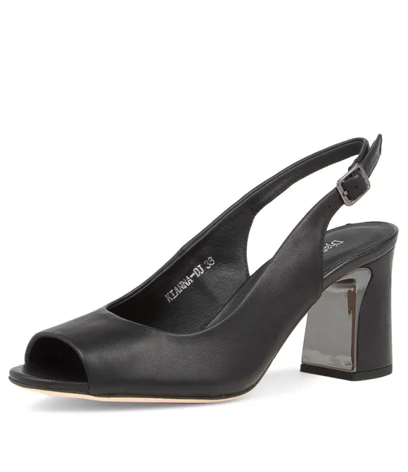Women DJANGO & JULIETTE Heels | Kianna Black Leather Peep Toe Heels