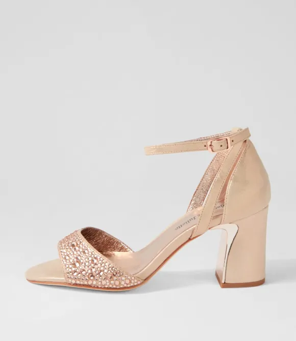 Women DJANGO & JULIETTE Heels | Kitta Rose Gold Shimmer Jewels Leather Sandals