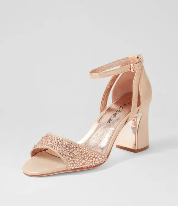 Women DJANGO & JULIETTE Heels | Kitta Rose Gold Shimmer Jewels Leather Sandals