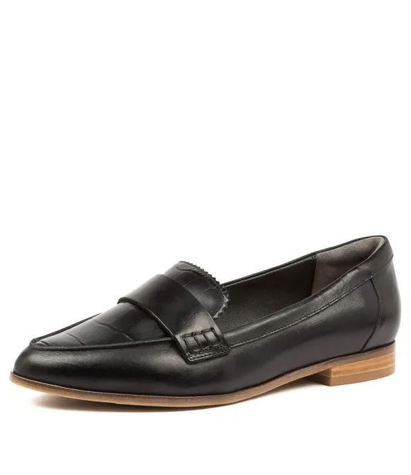 Women ZIERA Loafers | Oreta Xw Blk Slt Lth Croc