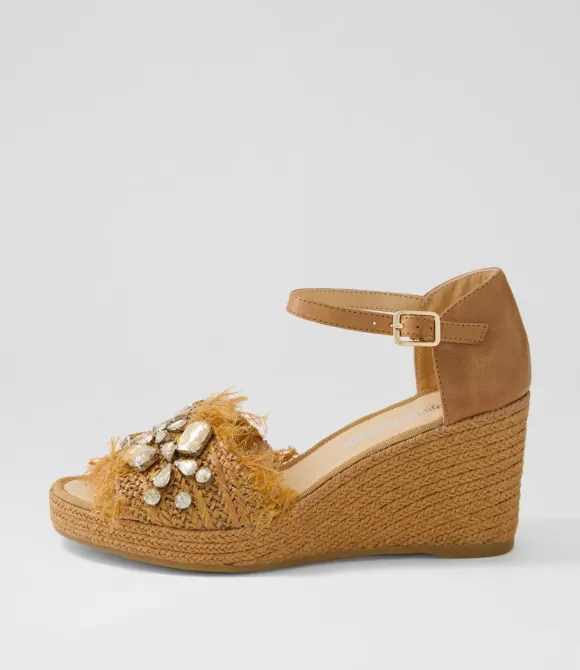 Women DJANGO & JULIETTE Heels | Purley Tan Synthetic Raffia Leather Sandals
