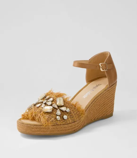 Women DJANGO & JULIETTE Heels | Purley Tan Synthetic Raffia Leather Sandals
