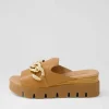 Women DJANGO & JULIETTE Wedges | Rablise Dark Tan Light Tan Leather Slides