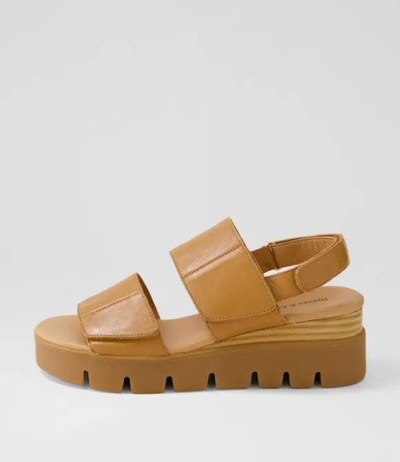 Women DJANGO & JULIETTE Wedges | Rillow Tan Leather Sandals