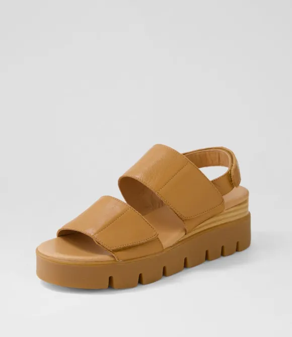 Women DJANGO & JULIETTE Wedges | Rillow Tan Leather Sandals