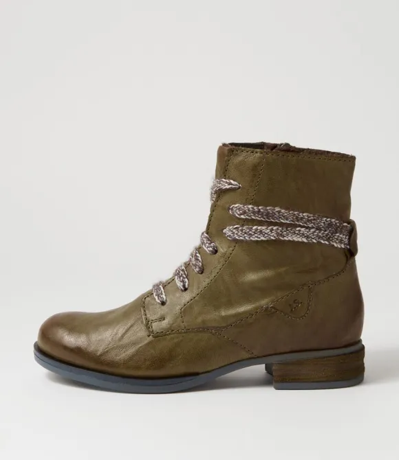 Women JOSEF SEIBEL Boots | Sanja 18 Olive Leather Lace Up Boots