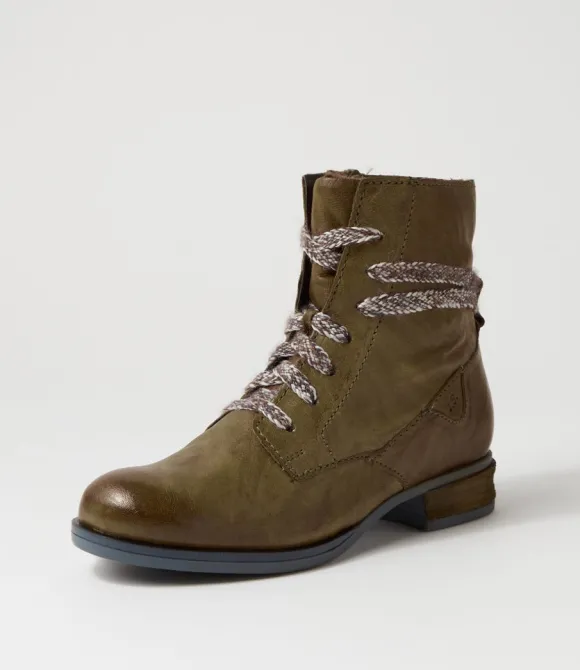 Women JOSEF SEIBEL Boots | Sanja 18 Olive Leather Lace Up Boots