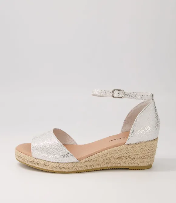 Women DJANGO & JULIETTE Espadrilles | Skip Silver Natural Rope Speckle Leather Sandals