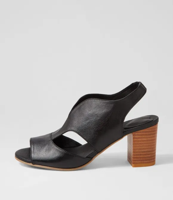Women DJANGO & JULIETTE Heels | Sunnier New Black Natural Heel Leather Sandals