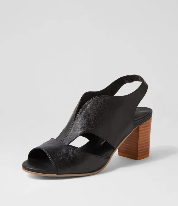 Women DJANGO & JULIETTE Heels | Sunnier New Black Natural Heel Leather Sandals