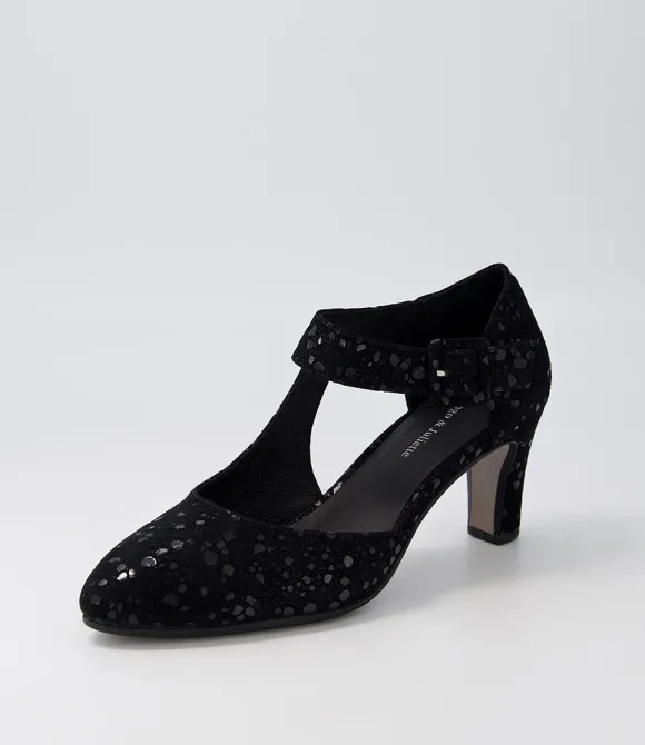 Women DJANGO & JULIETTE Heels | Trinities Black Sparkle Suede Heels