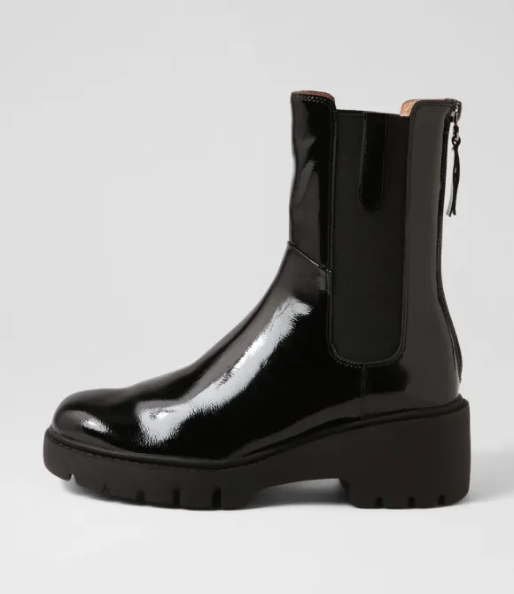 Women DJANGO & JULIETTE Boots | Unita Black Patent Leather Chelsea Boots