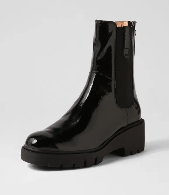 Women DJANGO & JULIETTE Boots | Unita Black Patent Leather Chelsea Boots