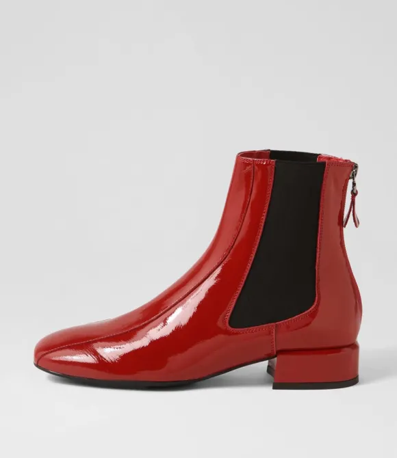 Women DJANGO & JULIETTE Boots | Voria Dark Red Patent Elastic Ankle Boots